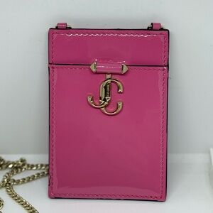 Jimmy Choo Pink and Gold Leather Jacquard Wallet with Chain